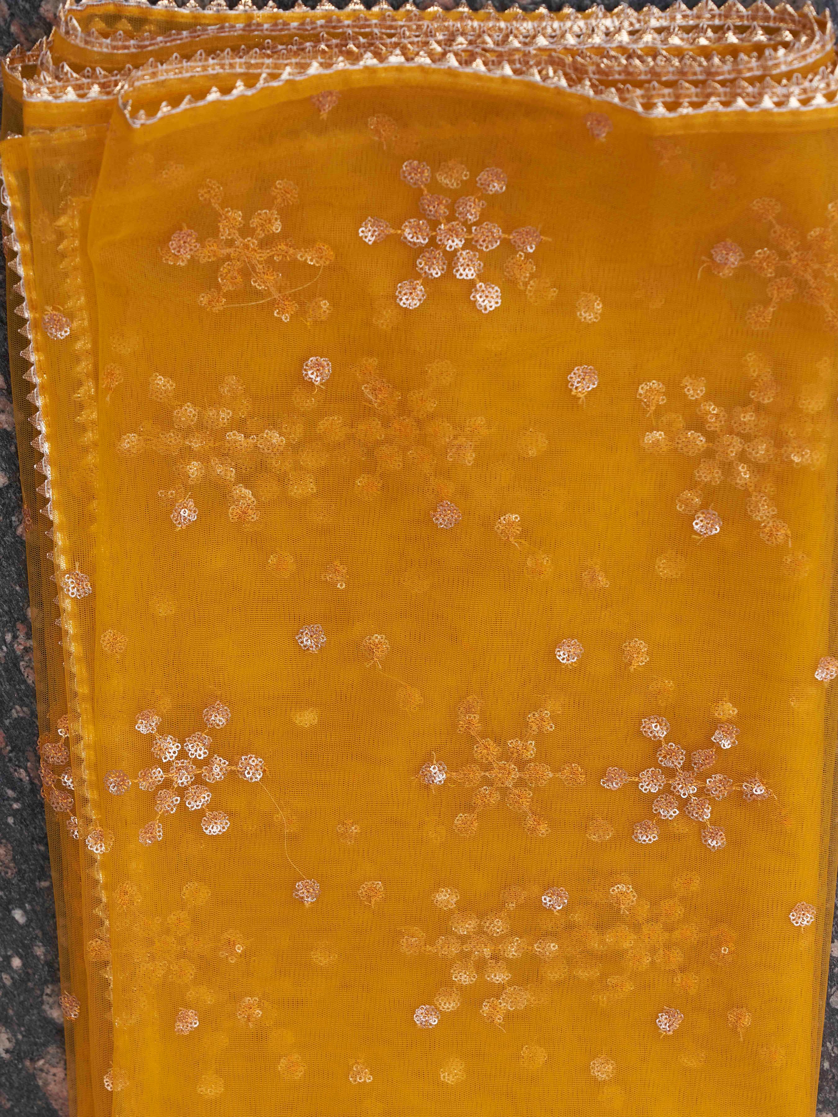 Yellow Color Chinon Solid Flared Kurta Set With Sequinns Dupatta